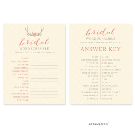 Word Scramble Woodland Deer Wedding Bridal Shower Game Cards, 20-Pack