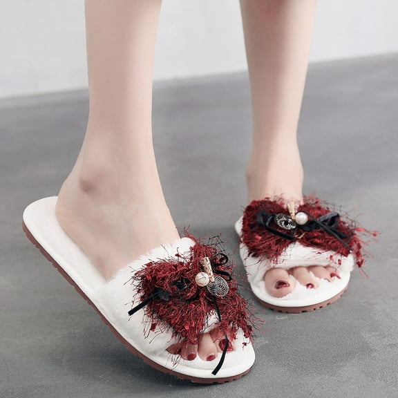 Slippers for Women Indoor Clearance Flat Fuzzy Soft House Shoes Plush Cozy Indoor Slipper on Warm Bedroom Slippers
