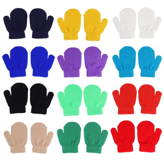 12 pares de guantes cálidos neutros de invierno para niños, guantes que cubren los dedos completos