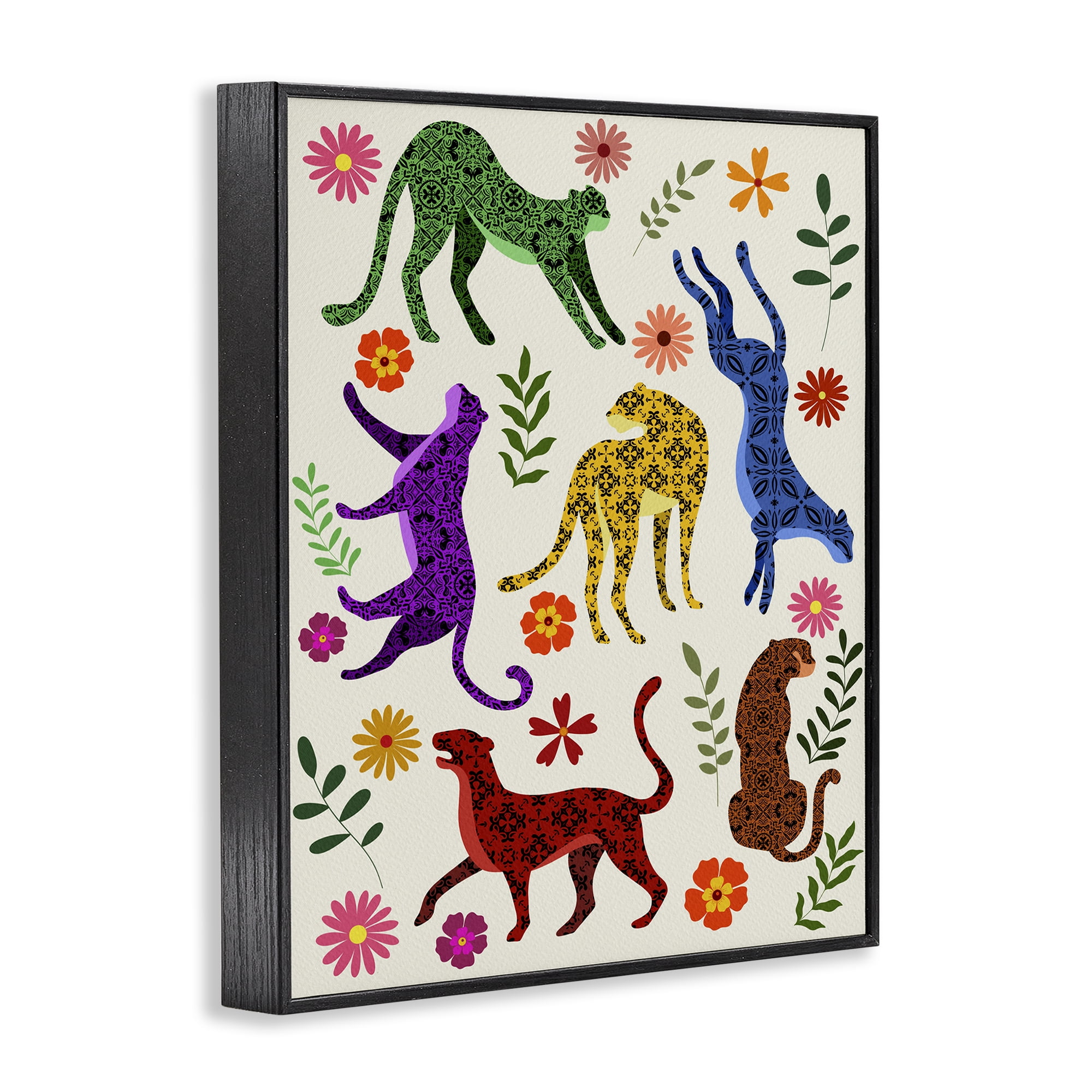 Stupell Industries Boho Patterned Cheetahs Animals & Insects Painting Black Framed Art Print Wall Art, 16 x 20