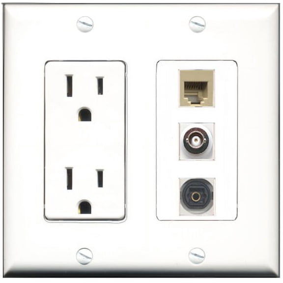 RiteAV - 15 Amp Power Outlet 1 Port Phone Beige 1 Port Toslink 1 Port BNC Decorative Wall Plate