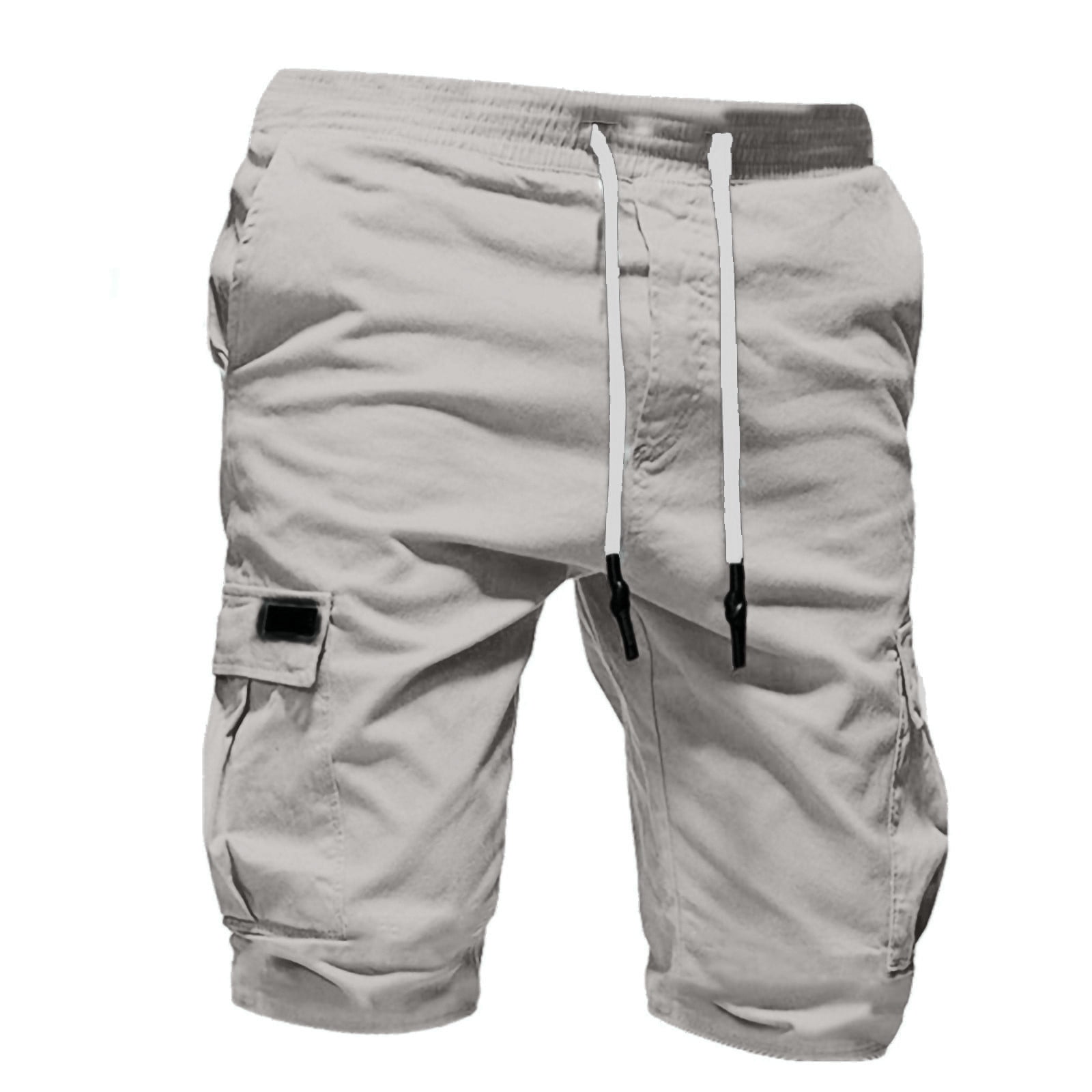 Yomiafy Mens Pure Color Casual Pants Bandage Multi Pocket Drawstring Sweatpants 
