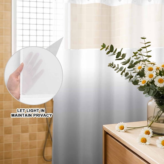 No Hook Shower Curtain with Built-in Rings - Grey White Gradient Washable Waterproof Fabric Bathroom Curtains for Hotel,Rentals, Stall 54 X 78 Inch , Abstract Watercolor