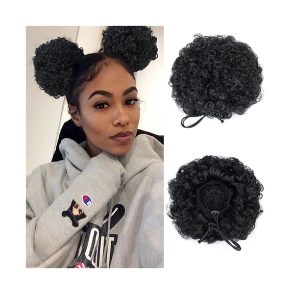 2Pcs Afro Puff Drawstring Ponytail Hair Extension Synthetic Fluffy Kinky Curly Bun Updo Hair Pieces Donut Chignon Hairpieces