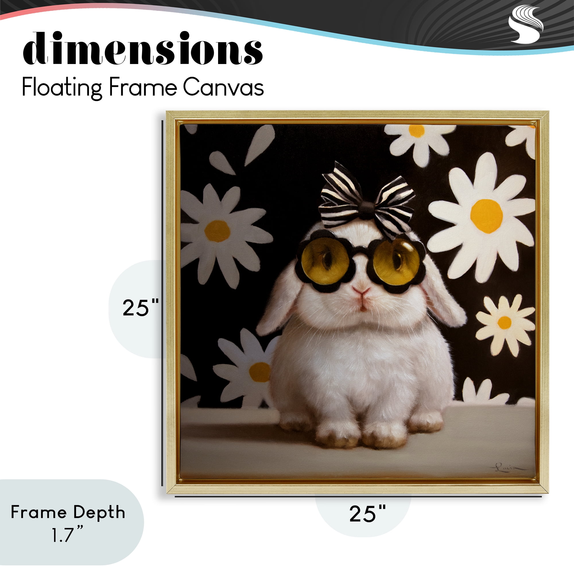 Stupell Industries Boopsie Daisy Bunny Gold Framed Floater Canvas Wall Art, design by Lucia Heffernan