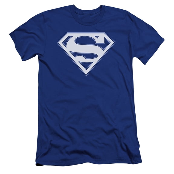Superman Blue & White Shield Premium Adult Slim Fit 30/1 T-Shirt Royal Blue