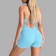 thumbnail image 6 of Feancey Yoga Jumpsuits for Women Criss Cross Back Bodysuits Spaghetti Strap Sleeveless Shorts One Piece Rompers Soft Stretchy Bodycon Outfits Sky Blue S, 6 of 8