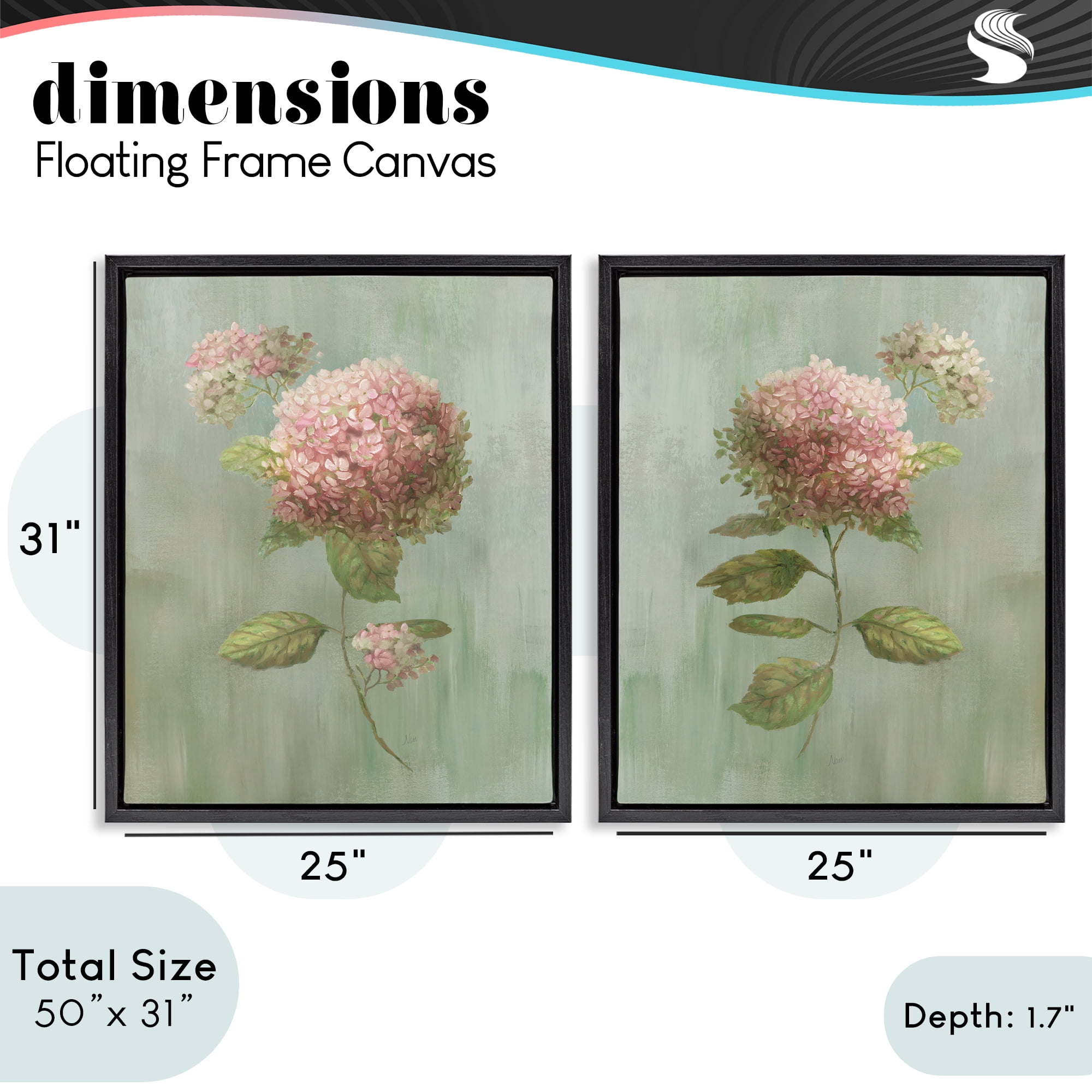 Stupell Industries Aged Pink Hydrangeas 2 Piece Black Framed Floater Canvas Set, design by Nan