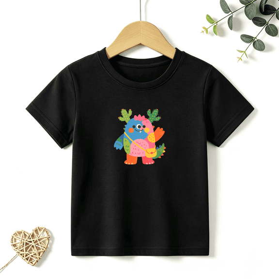 Girls Graphic Tees Colorful Cactus Monster Kids T Shirt Fun Cute 100% Cotton Short Sleeve Soft Tops 4-13Y