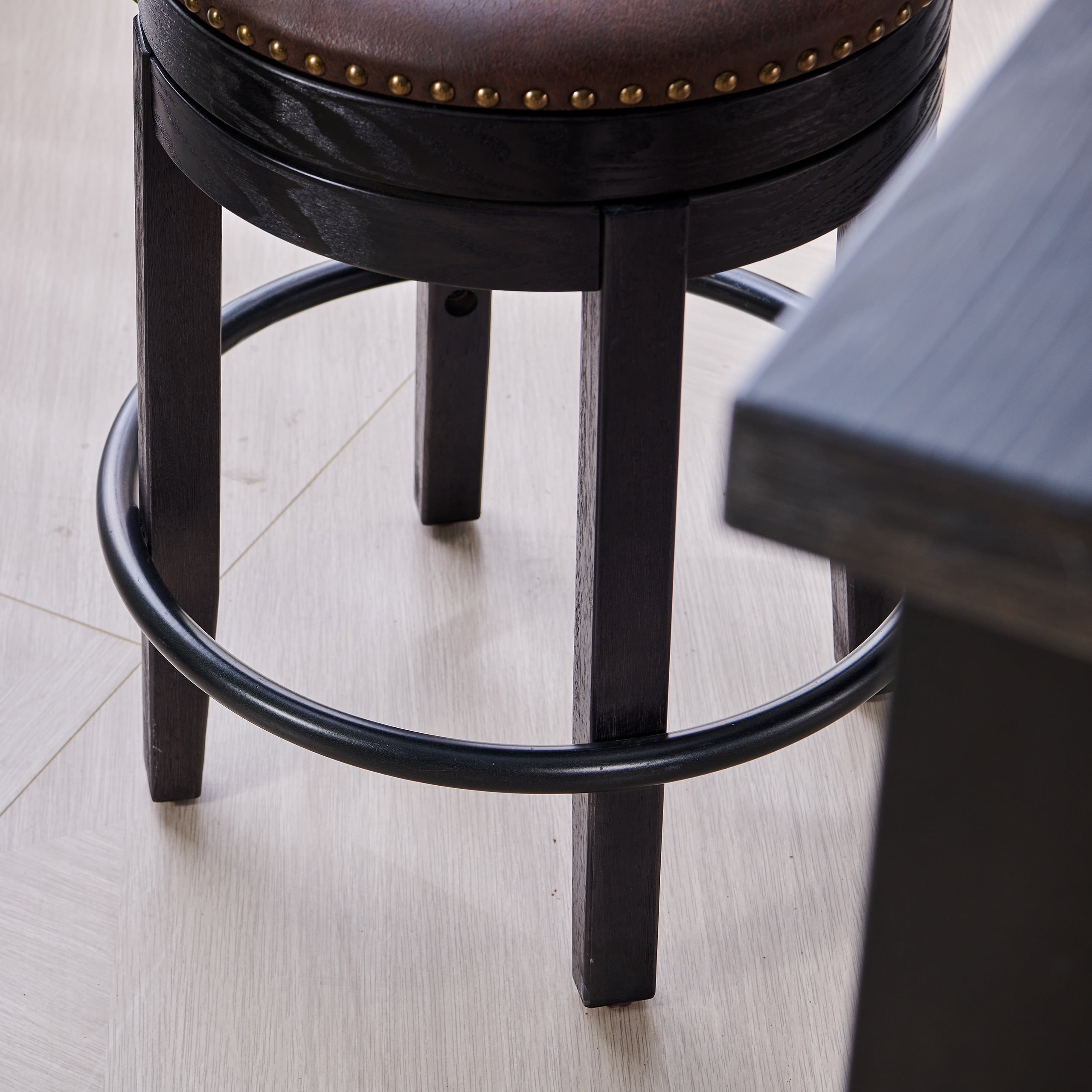 NHI Express 24" Seat Height Bar Stools Set of 2, 360 Degree Swivel Seat Counter Height Bar Stool with Iron Footrest, Dining Chairs with PU Leather Upholstered Seat for Dining Room, Brown