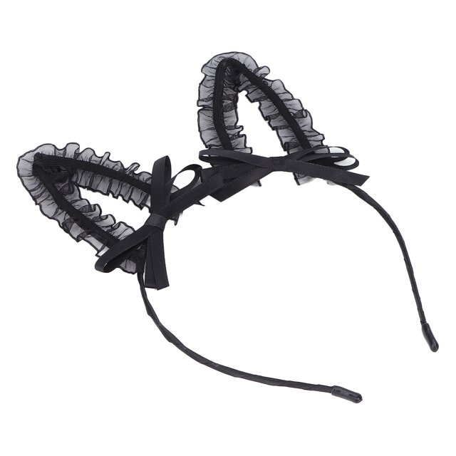 Diadema con orejas de encaje para mujeres y niñas, bonita decoración con lazo, diadema para fiesta de Halloween y Cosplay