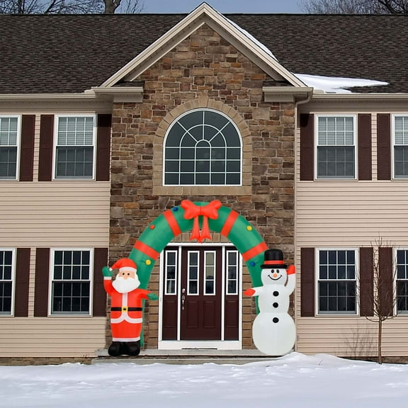 Christmas Time 8-ft. Tall Walkway Arch w/ Santa Claus and Snowman, Prelit Outdoor Christmas Inflatable with Storage Bag