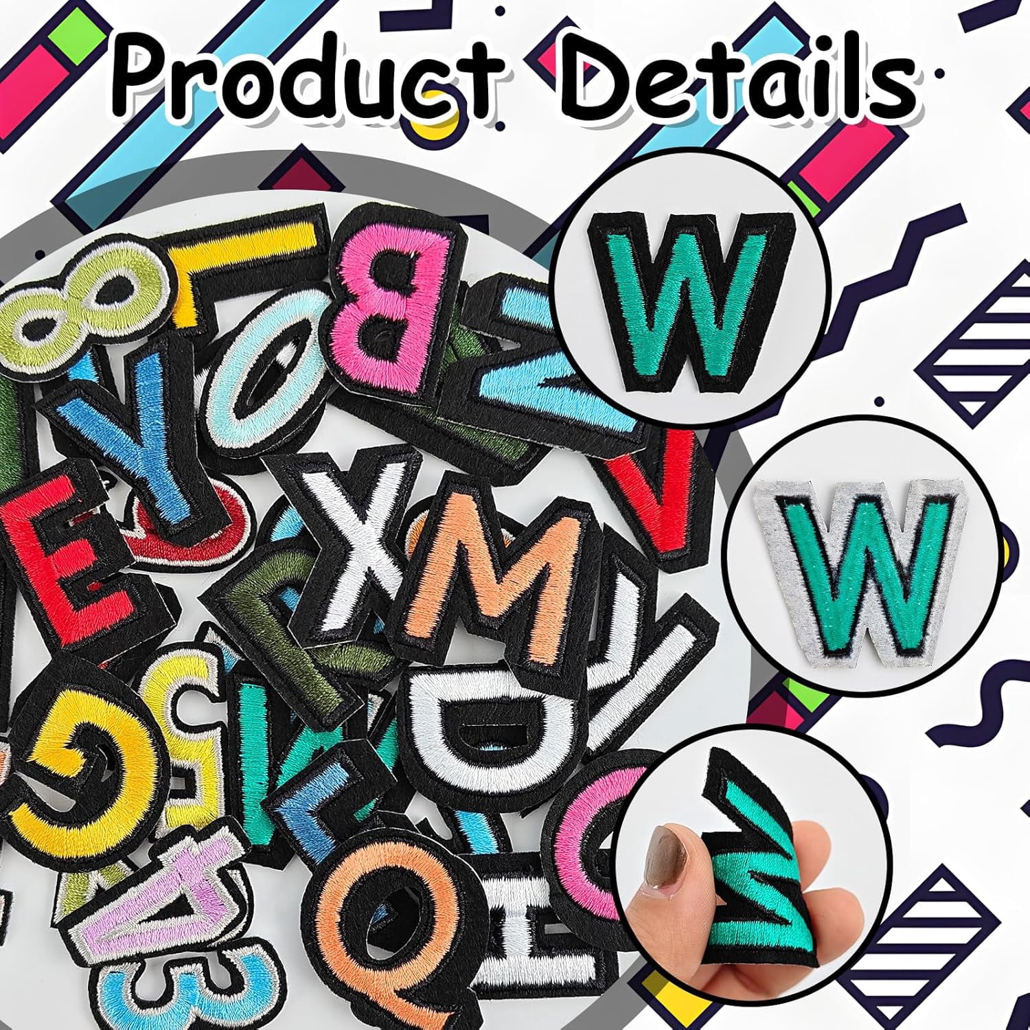 108Pcs Iron on Letters for Fabric, Letters Patches A-Z, Embroidered Number Patches 0-9, Iron on/Sew on Alphabet Patch for Clothes, Hat, Socks, Jeans