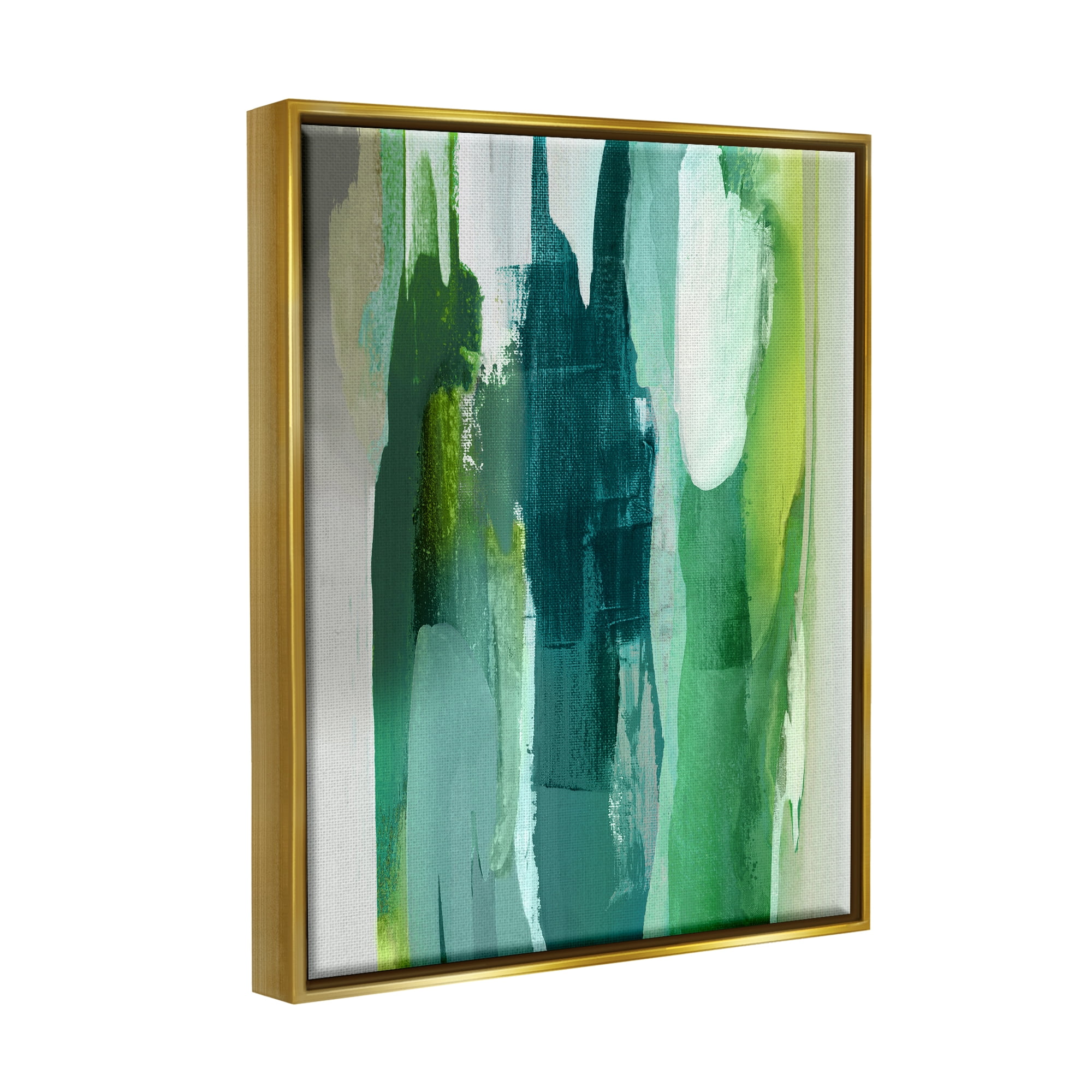 Stupell Industries Green Asymmetrical Abstract Abstract Painting Gold Floater Framed Art Print Wall Art, 25 x 31