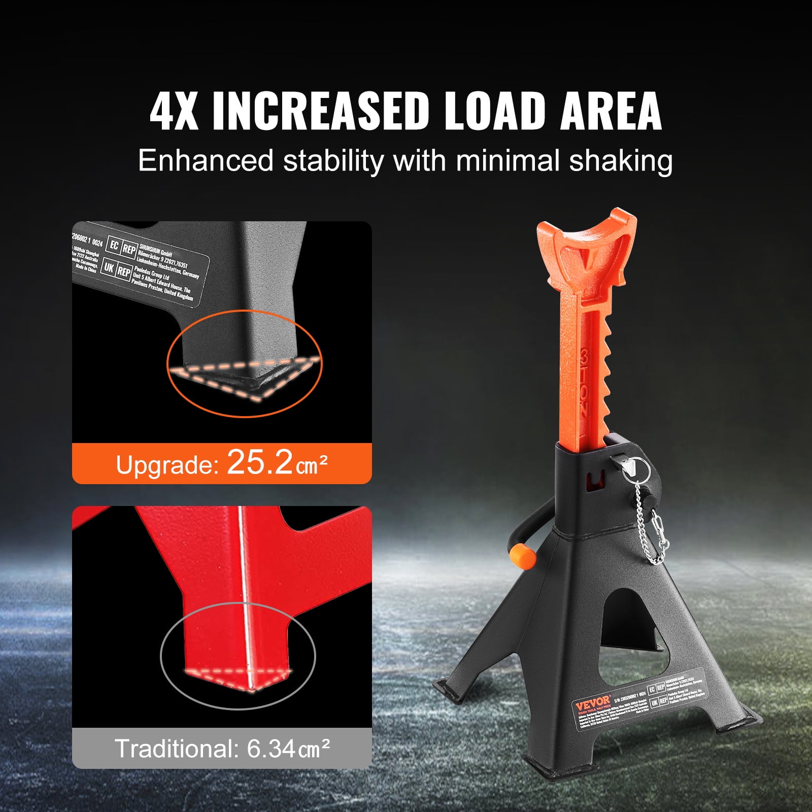 VEVOR Jack Stands, 3 Ton (6,000 lbs) Capacity Car Jack Stands Double Locking, 10.8-16.3 inch Adjustable Height,1 Pair