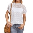 thumbnail image 6 of ZXSXSY Women Crochet Dots Cutout Short Sleeves Mock Neck Blouse Top, 6 of 14