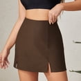 thumbnail image 4 of ClodeEU Women’s Elegant High Waisted Bodycon Mini Skirt with Shorts ,Casual Side Slit Skorts Brown,Womens Plus XL, 4 of 5