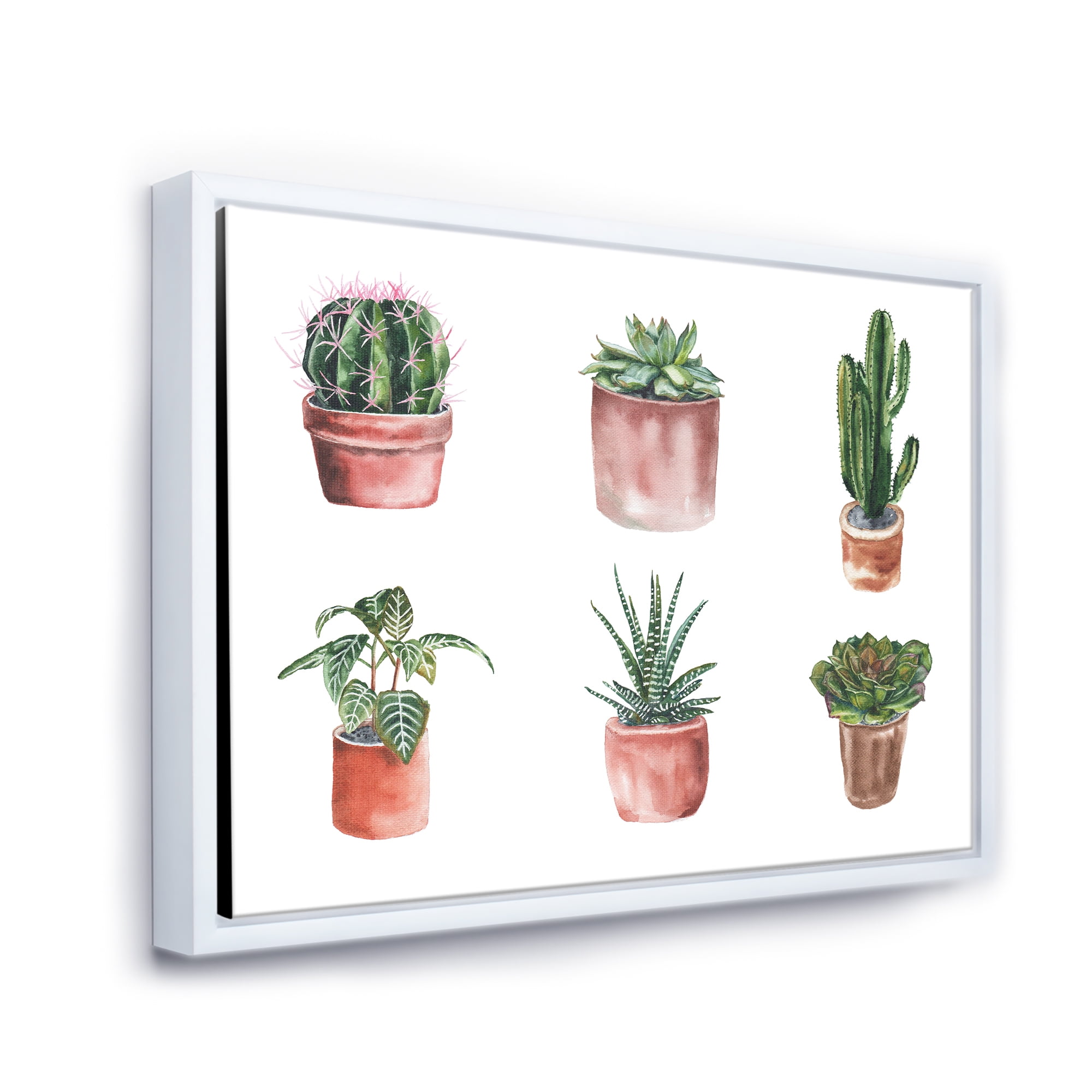 Designart 'Cactus and Succulents In A Clay Pot ' Traditional Framed Canvas Wall Art Print