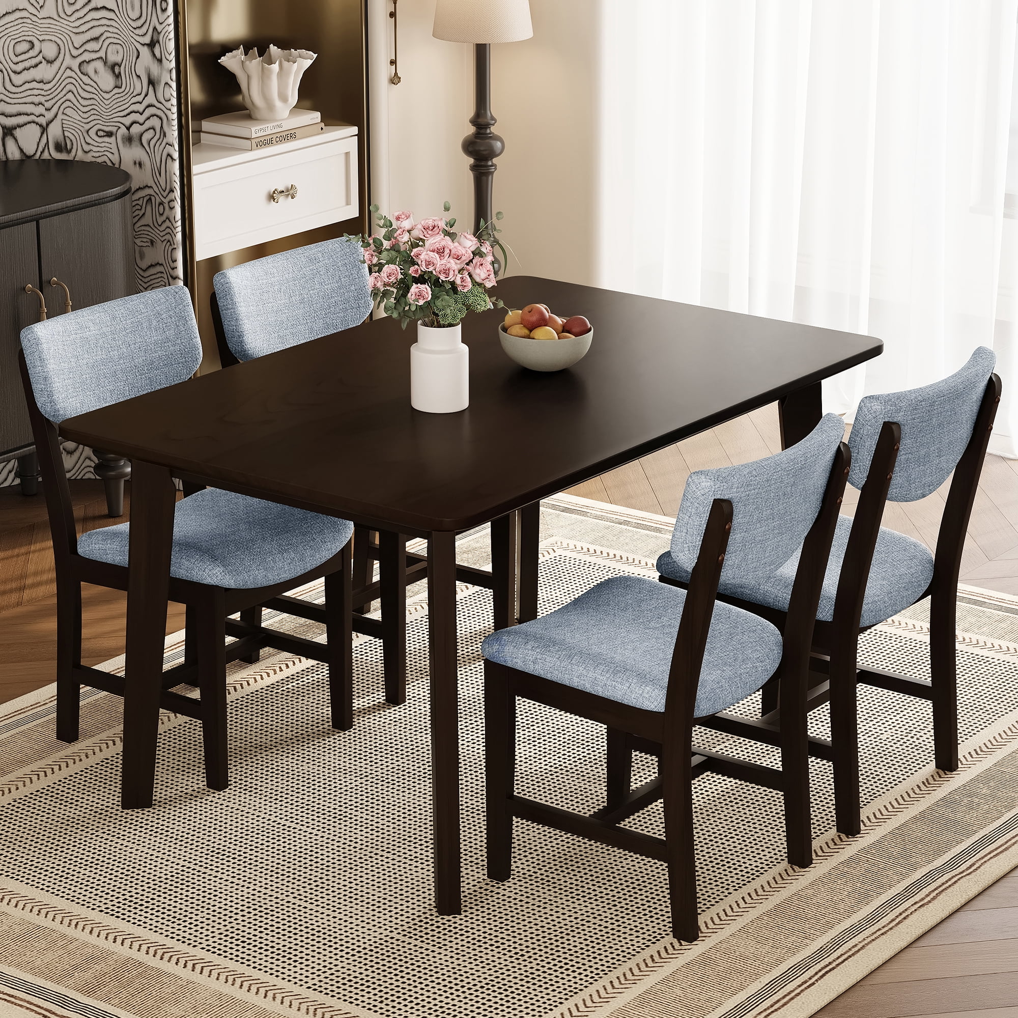 Euroco 47" Farmhouse Dining Table for 4,Wooden Rectangular Kitchen Table with Wood Frame for Dining Room,Kitchen Living Room,Espresso