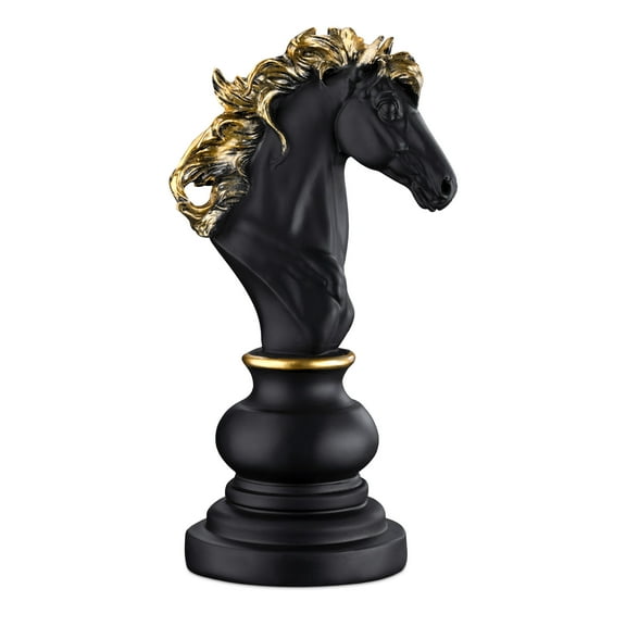 Navaris Chess Statue Decor Piece - 10.6" Tall Decorative Resin Sculpture - Large Game Figure Decoration Ornament for Home Office Study - Black Knight