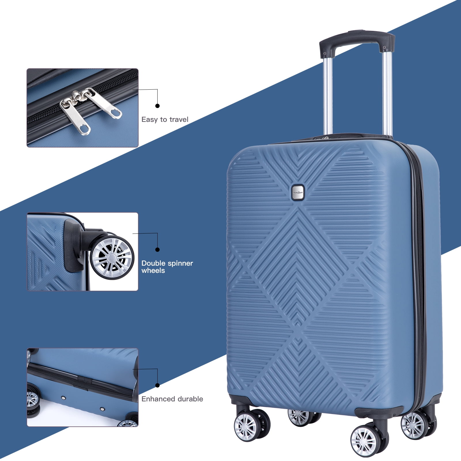Tripcomp Luggage Sets 4 Piece Suitcase Set (14/20/24/28)Hardside Suitcase with Spinner Wheels Lightweight Carry on Luggage(Blue)