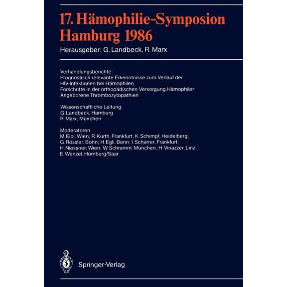 17. HÃ¤mophilie-Symposion: Hamburg 1986, (Paperback)