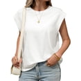 thumbnail image 4 of Summer Solid Color Women Cap Sleeve Casual Tank Tops Shirt, 4 of 6