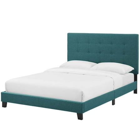 Contemporary Modern Urban Designer Bedroom Queen Size Platform Bed Frame, Fabric, Aqua Blue