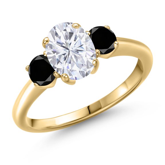 Gem Stone King 18K Yellow Gold Plated Silver Black Diamond Ring Set with Moissanite (2.04 Cttw)