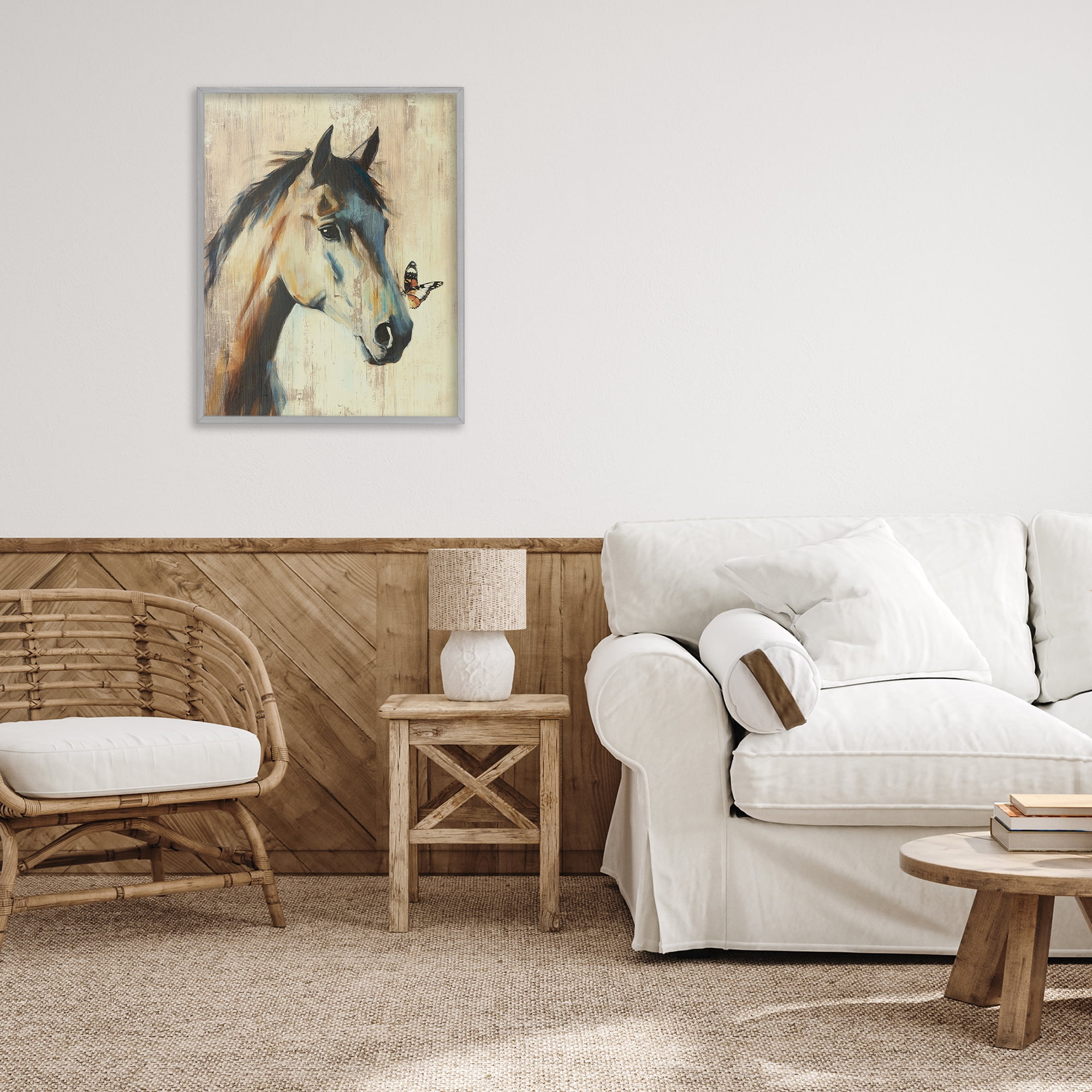 Stupell Industries Tiny Magic Horse & Butterfly Gray Framed Giclee Art, design by Svetlana Aleynikova
