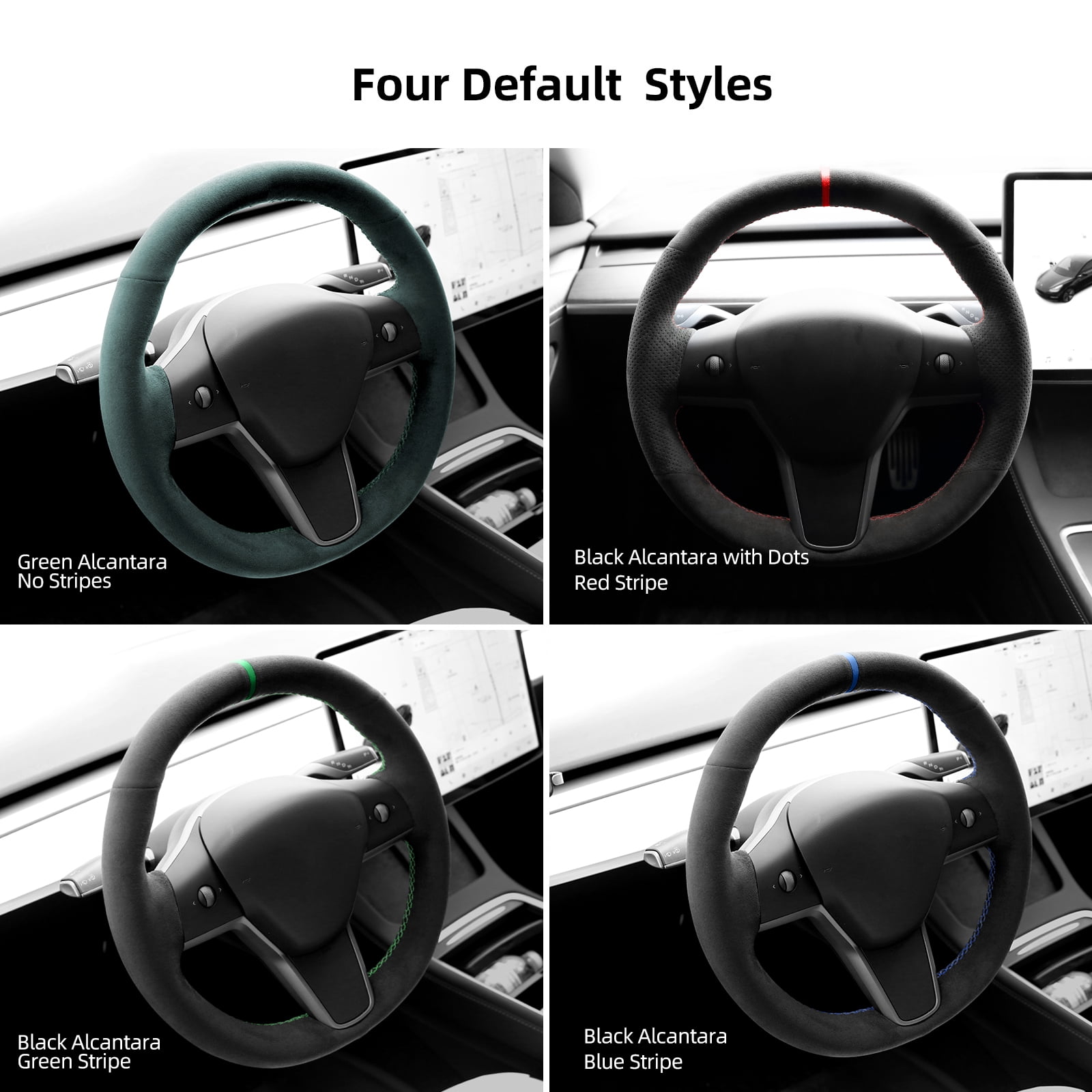 Alfanxi Hand Stitch Sewing Italy Alcantara, Black Thread, Steering Wheel Cover for Tesla Model 3 or Model Y 2018-2023