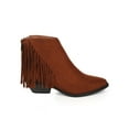 thumbnail image 2 of Women Suede Pointy Toe Fringe Chunky Heel Ankle Bootie CI89, 2 of 5