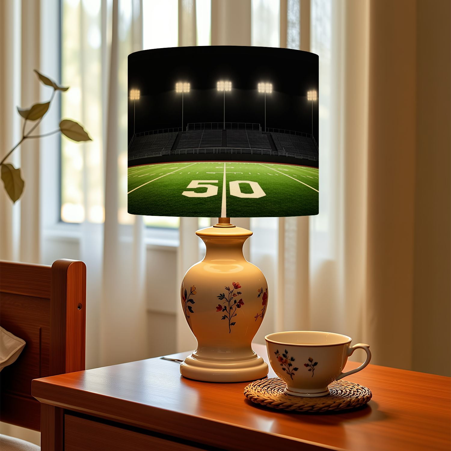 Linen Drum Lampshades Football Field 13"x13"x10" Light Shade for Table Lamps Floor Lamps Drum Lamp Shades Lampshade Replacement Kids Room Nursery Game Room Man Cave Decor Assembly Required