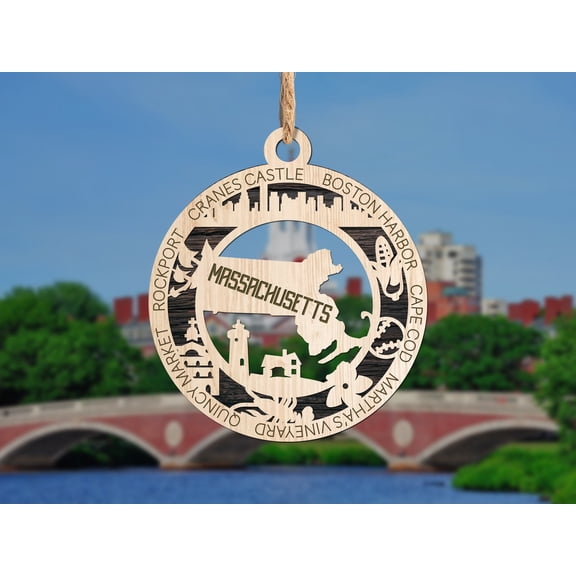 The Cabin Woodworker - Baltic Birch Wood - Massachusetts State Ornament - Solid Backing