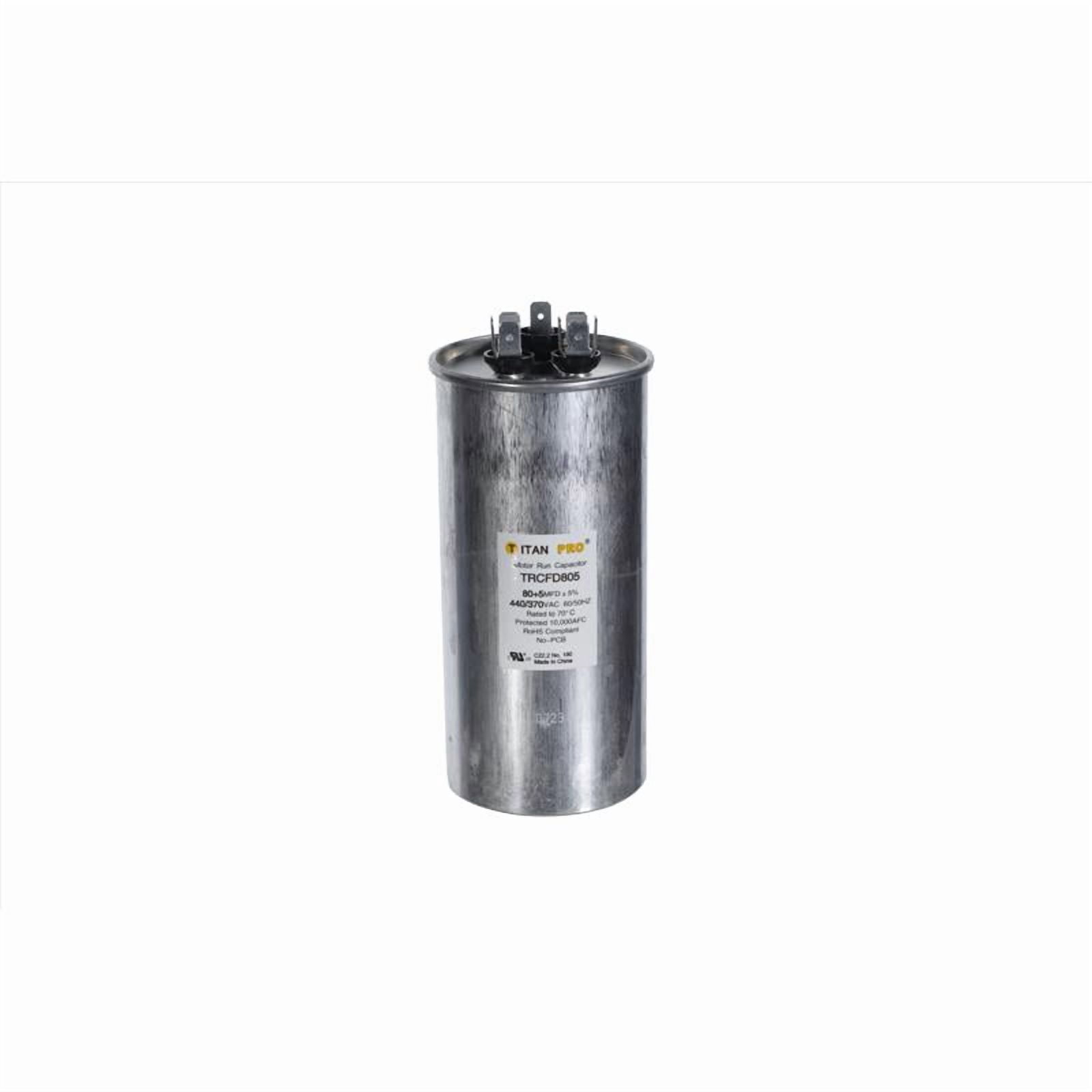 Packard Titan Pro Run Capacitor, Round, 80+5 Mfd, 370V-440V, TRCFD805