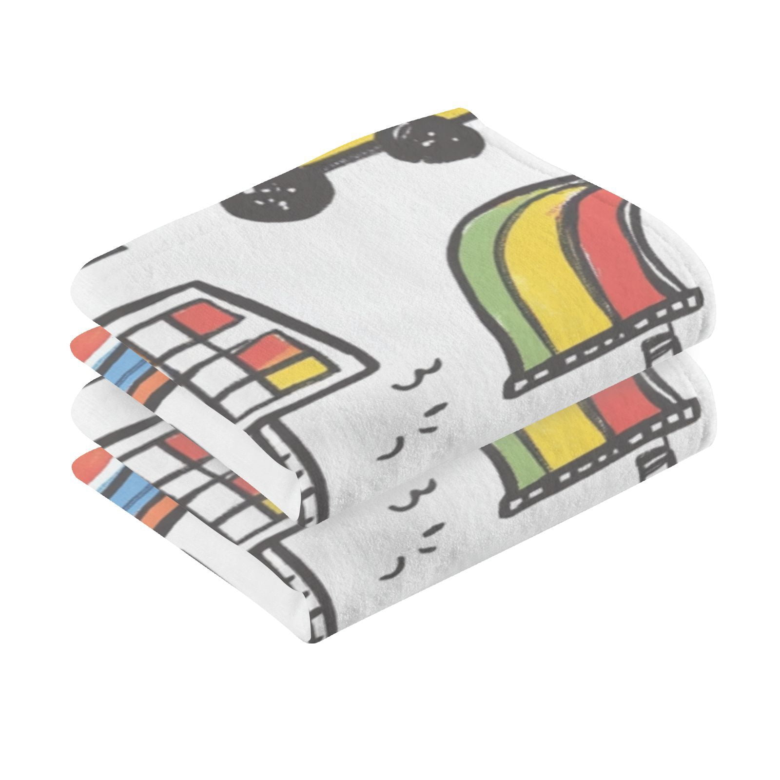 Cars Doodle Rainbows Hand Towels Cotton Bath Towels Large Face Towels Absorbent for Bathroom 2 Packs