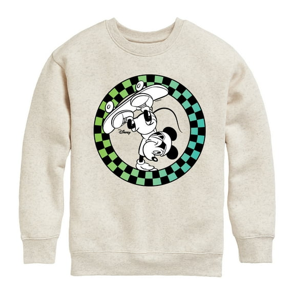 Disney - Mickey Skateboarding Checkered Circle - Toddler And Youth Crewneck Fleece Sweatshirt