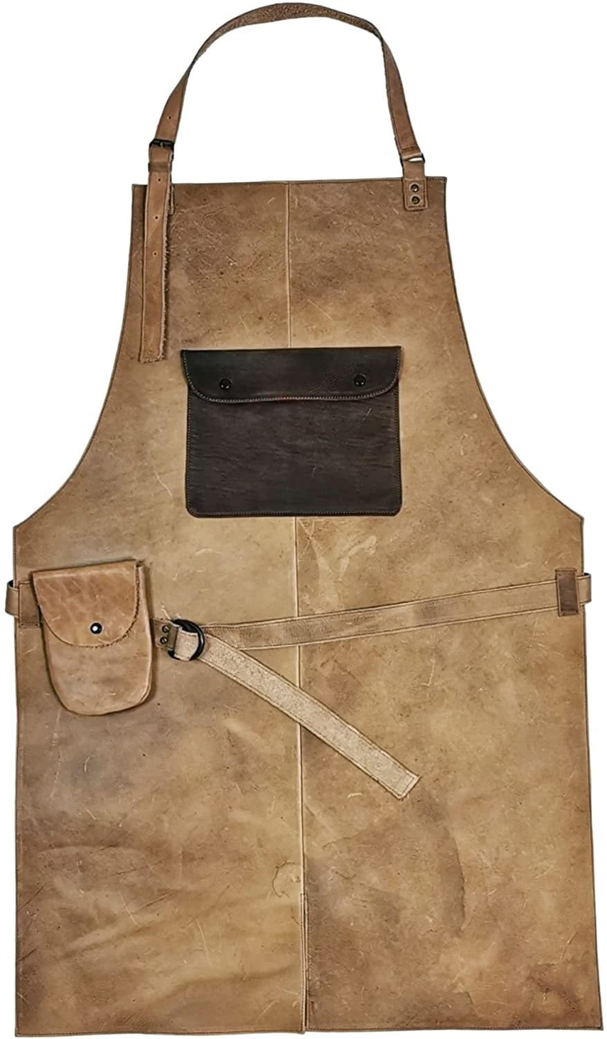 Tourbon Wax Canvas Work Shop Apron for Men/Women with Pockets Leather Strap 