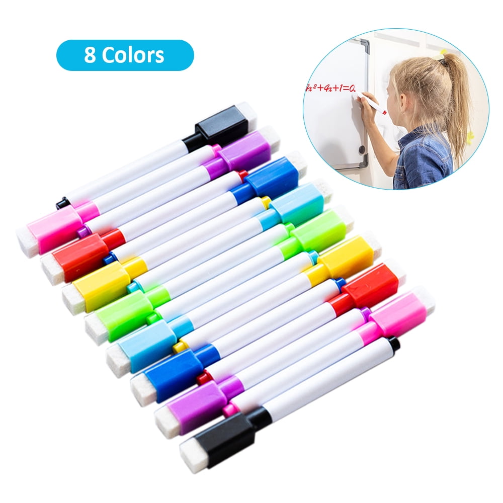 8 Colour Set Magnetic White Board Marker Pens Dry Erase Eraser Easy Whiteboard 