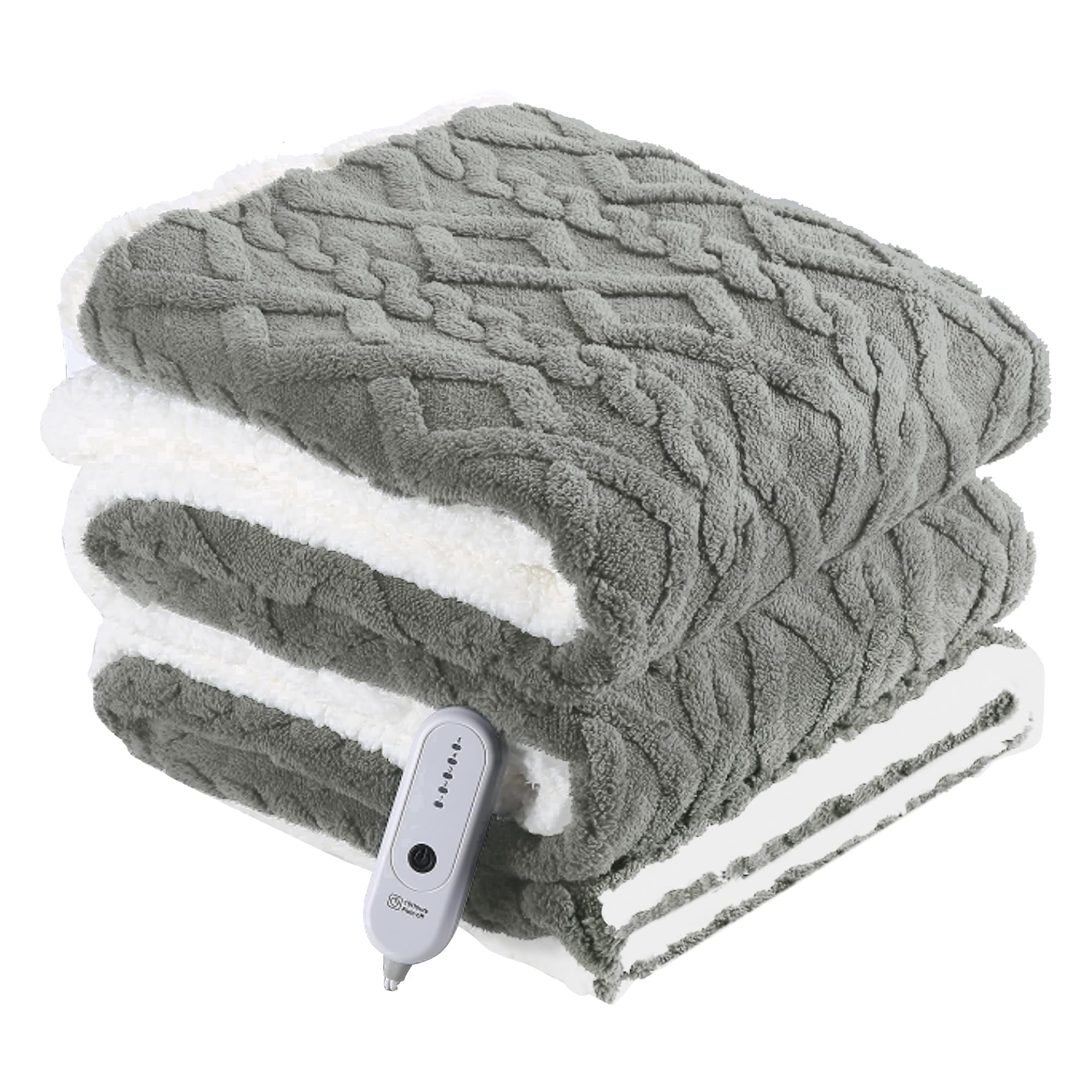 TRUSTWARMTH Heating Blanket Twin Size - 62"x84" Electric Blanket with 10 Hours Auto off & 5 Heating Levels, Ultra Soft Jacquard Shaggy Sherpa, Machine Washable, Gray