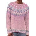 thumbnail image 6 of Women Long Sleeve Crew Neck Knit Top Vintage Fair Isle Multicolor Stripe Jacquard Print Loose Winter Sweater 5XL, 6 of 7