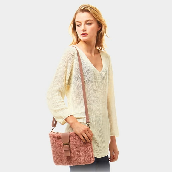 Sherpa Fleece Belt Crossbody Bag