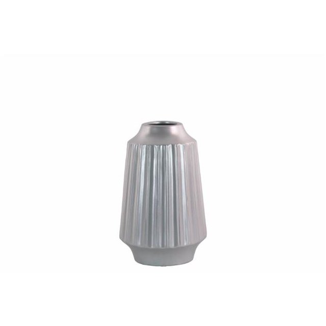 Benzara BM134191 Round Vase with Round Lip Ribbed Design Body - Silver - 4.75 x 4.75 x 8 in. & Small