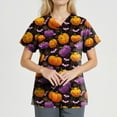 thumbnail image 3 of MLQIDK Halloween Print Scrubs for Women Nurse Uniform Shirts Short Sleeve Funny Spooky Season Working Uniform Fun V-Neck Scrub Shirts Holiday Printed Nurse Uniforms Purple 4XL, 3 of 4