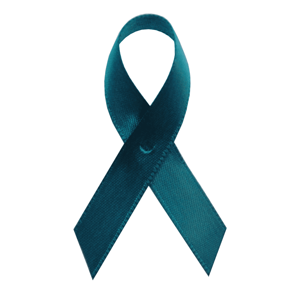 Teal Satin Awareness Ribbons Bag of 250 Fabric Ribbons w/ Safety Pins