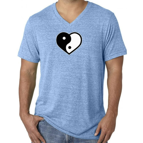 Mens Yin Yang Heart Yoga V-neck Tee - Blue Triblend, 2XL