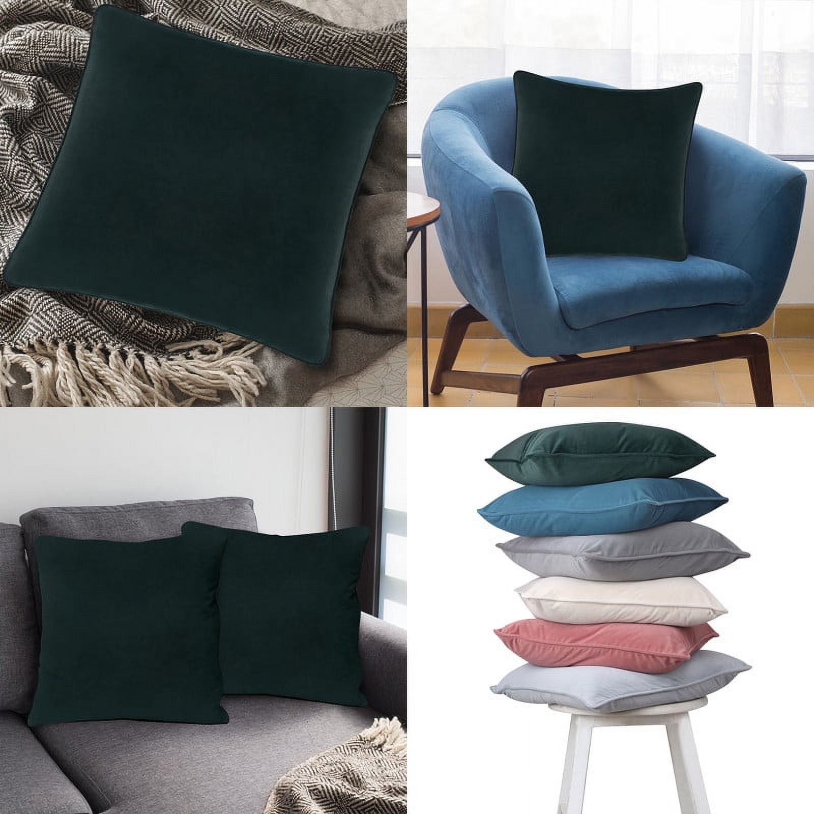 A1HC Set of 2 Luxurious Soft Velvet Throw Pillow Covers Only, 22"x22", Green, Decorative Cushion Covers with Hidden YKK Zipper for Sofa or Bed