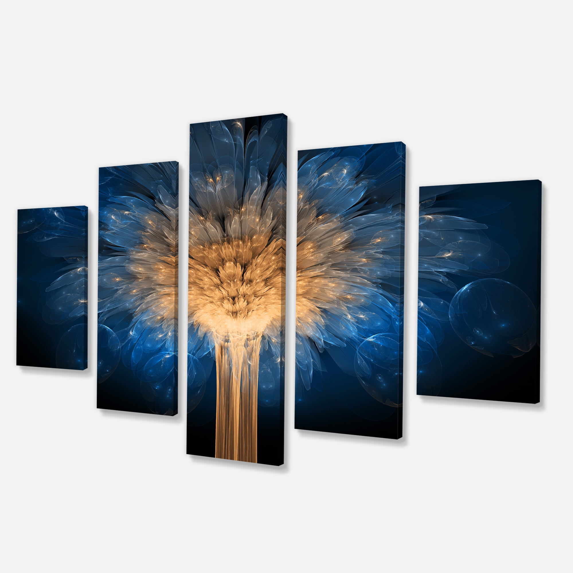 Designart 'Fractal 3D Blue Dragon Flower ' Contemporary Canvas Art Print