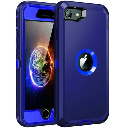 RegSun for iPhone SE 2022/2020 Case,Built-in Screen Protector, Shockproof 3-Layer Full Body Protection Rugged Heavy Duty High Impact Hard Cover Case for iPhone SE 3nd Gen 4.7-inch,Dark Blue