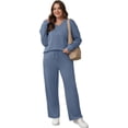 thumbnail image 4 of Lounge Sets for Women 2025 V Neck 2 Piece Outfits Airport Wide Leg Pants Matching Set Sweatsuits, 4 of 10